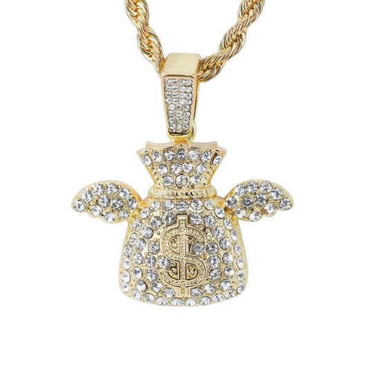 Iced Medium Money Pendant with 4mm Rope Chain - CRDHC1-1747G