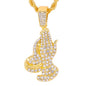Iced Medium Praying Hands Pendant with 4mm Rope Chain - CRDHC1-1388G