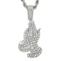 Iced Medium Praying Hands Pendant with 4mm Rope Chain - CRDHC1-1388G