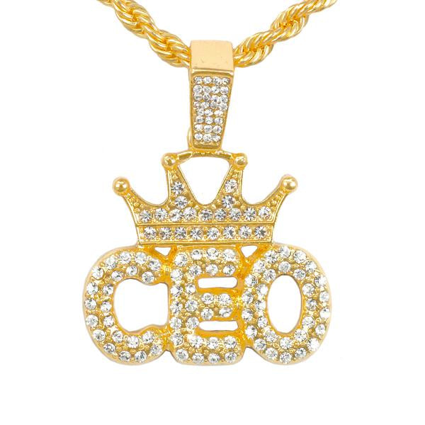 Iced Medium Ceo Pendant with 4mm Rope Chain - CRDHC1-1383G