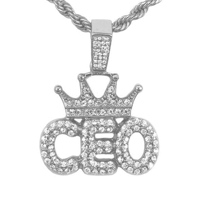 Iced Medium Ceo Pendant with 4mm Rope Chain - CRDHC1-1383G
