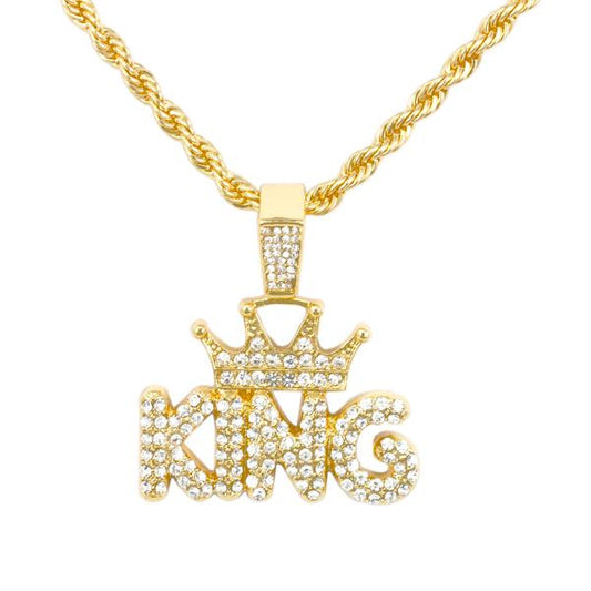 Iced Medium King Pendant with 4mm Rope Chain - CRDHC1-1382G