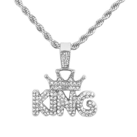 Iced Medium King Pendant with 4mm Rope Chain - CRDHC1-1382G