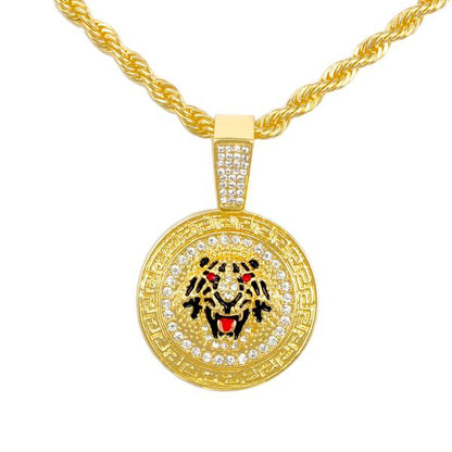 Iced Medium Tiger Pendant with 4mm Rope Chain - CRDHC1-1376G