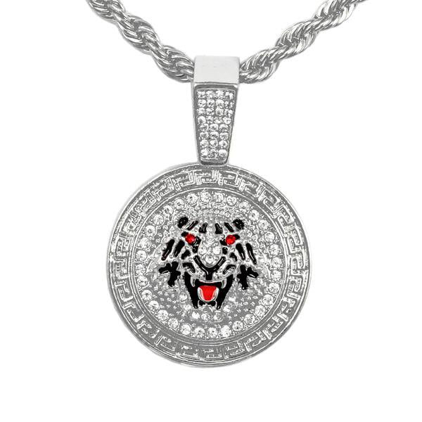 Iced Medium Tiger Pendant with 4mm Rope Chain - CRDHC1-1376G