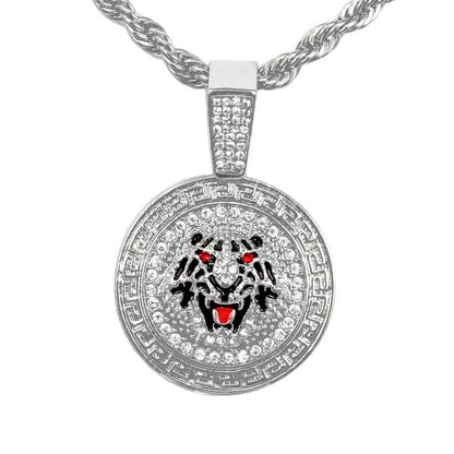 Iced Medium Tiger Pendant with 4mm Rope Chain - CRDHC1-1376G