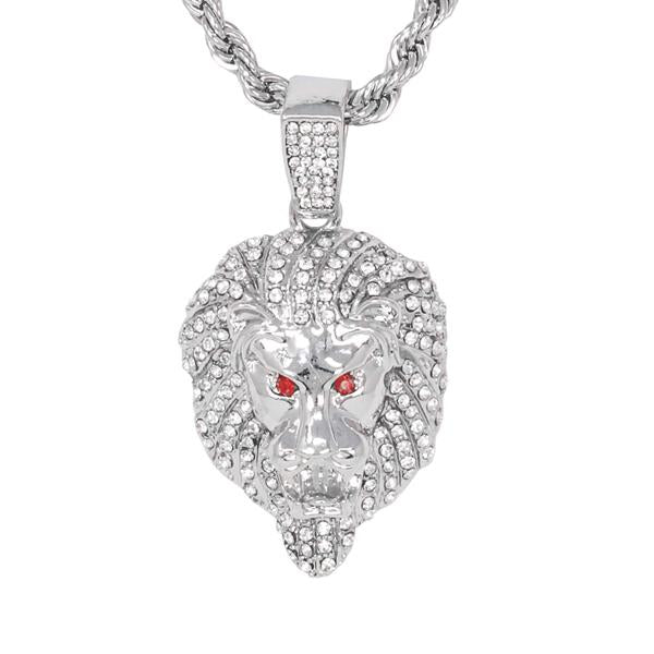 Iced Medium Lion Pendant with 4mm Rope Chain - CRDHC1-1324G