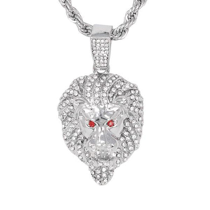 Iced Medium Lion Pendant with 4mm Rope Chain - CRDHC1-1324G