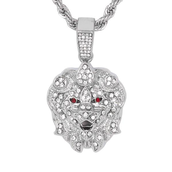 Iced Medium Lion Pendant with 4mm Rope Chain - CRDHC1-1323G