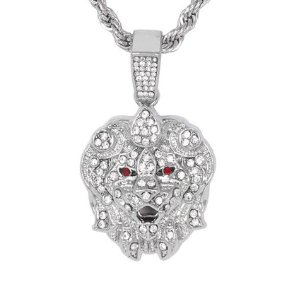 Iced Medium Lion Pendant with 4mm Rope Chain - CRDHC1-1323G