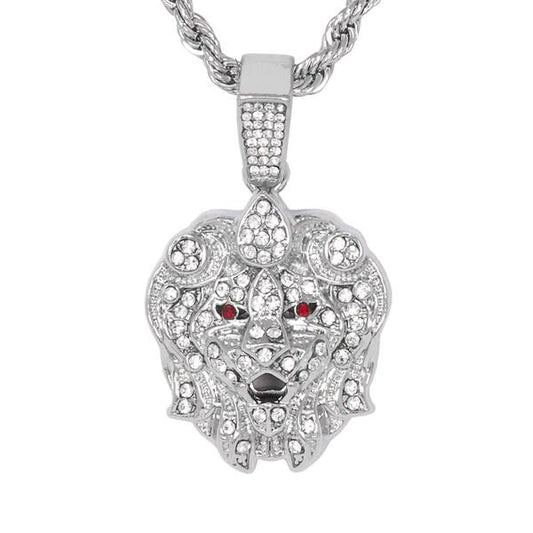 Iced Medium Lion Pendant with 4mm Rope Chain - CRDHC1-1323G