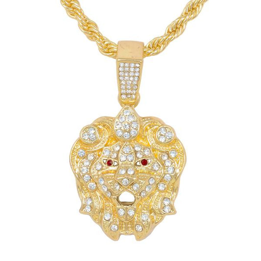 Iced Medium Lion Pendant with 4mm Rope Chain - CRDHC1-1323G