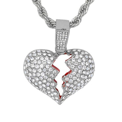 Iced Medium Heart Pendant with 4mm Rope Chain - CRDHC1-1316G