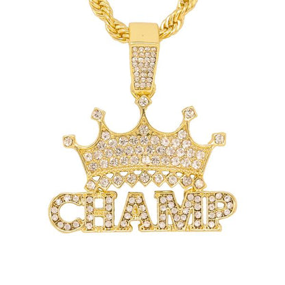 Iced Medium Champ Pendant with 4mm Rope Chain - CRDHC1-1292G
