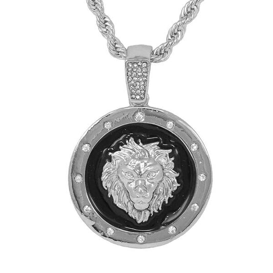 Iced Medium Lion Pendant with 4mm Rope Chain - CRDHC1-1276G