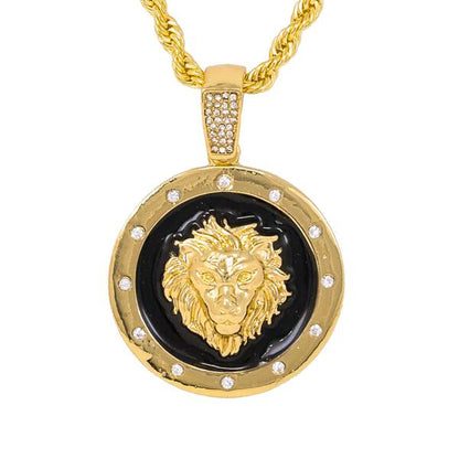Iced Medium Lion Pendant with 4mm Rope Chain - CRDHC1-1276G