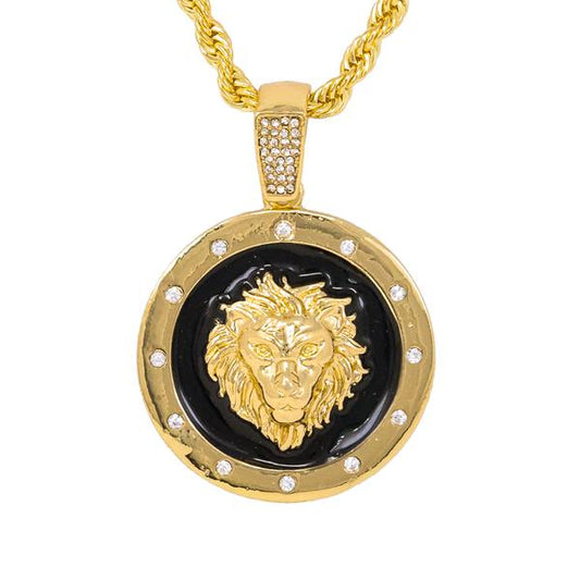 Iced Medium Lion Pendant with 4mm Rope Chain - CRDHC1-1276G