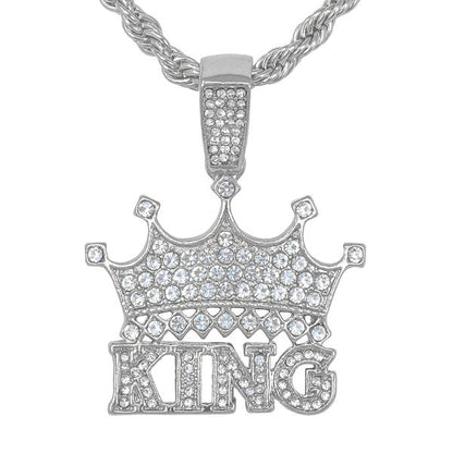 Iced Medium King Pendant with 4mm Rope Chain - CRDHC1-1258G