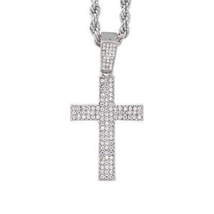 Iced Medium Cross Pendant with 4mm Rope Chain - CRDHC1-1251G