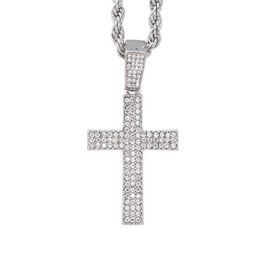 Iced Medium Cross Pendant with 4mm Rope Chain - CRDHC1-1251G