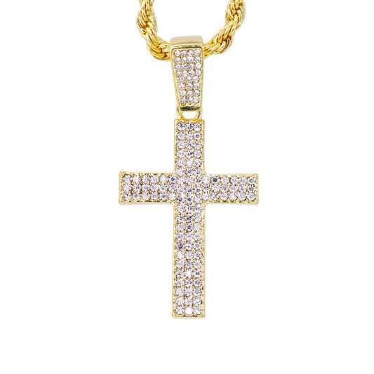 Iced Medium Cross Pendant with 4mm Rope Chain - CRDHC1-1251G