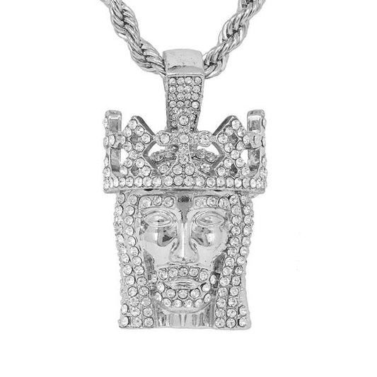 Iced Medium Jesus Pendant with 4mm Rope Chain - CRDHC1-1238G