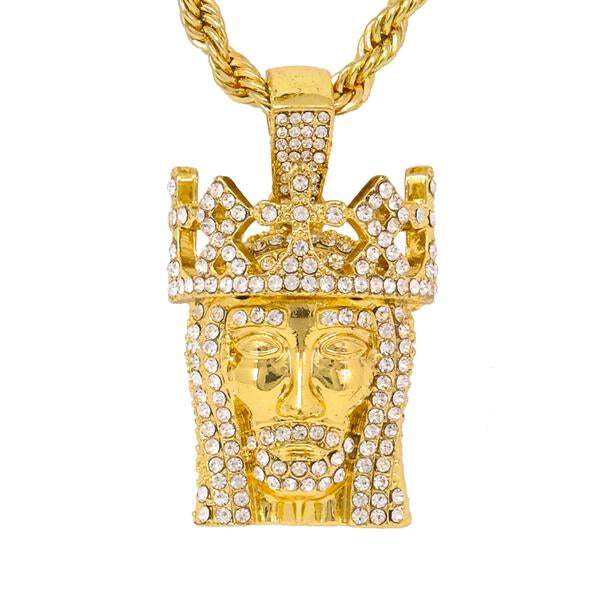 Iced Medium Jesus Pendant with 4mm Rope Chain - CRDHC1-1238G