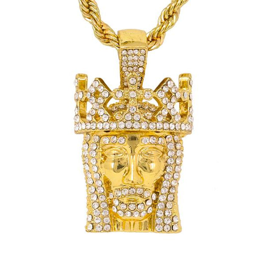 Iced Medium Jesus Pendant with 4mm Rope Chain - CRDHC1-1238G