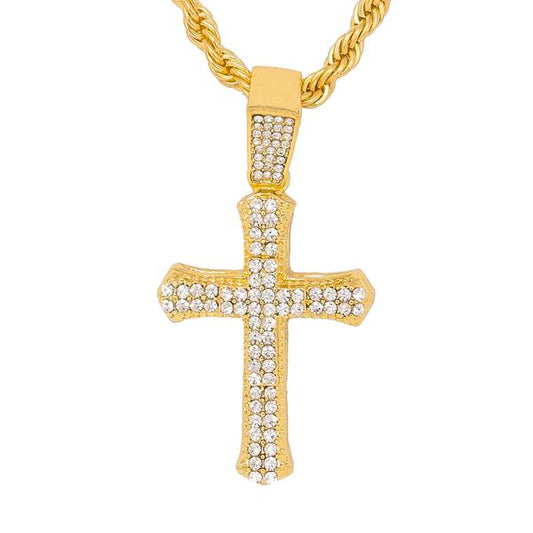 Iced Medium Cross Pendant with 4mm Rope Chain - CRDHC1-1136G