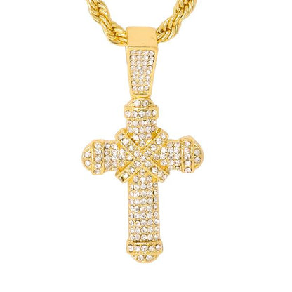 Iced Medium Cross Pendant with 4mm Rope Chain - CRDHC1-1104G