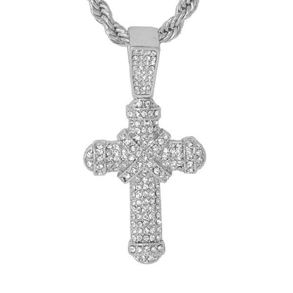Iced Medium Cross Pendant with 4mm Rope Chain - CRDHC1-1104G