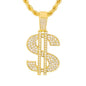 Iced Medium Money Pendant with 4mm Rope Chain - CRDHC1-1087G