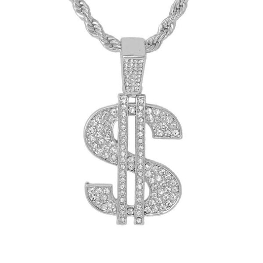 Iced Medium Money Pendant with 4mm Rope Chain - CRDHC1-1087G