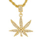 Iced Medium Leaf Pendant with 4mm Rope Chain - CRDHC1-1063G