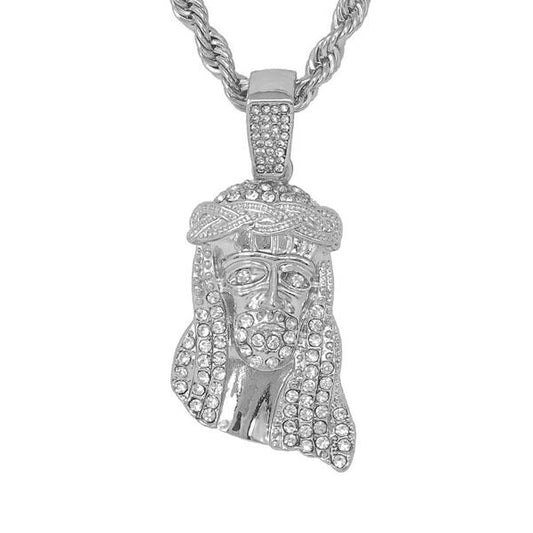 Iced Medium Jesus Pendant with 4mm Rope Chain - CRDHC1-1057G