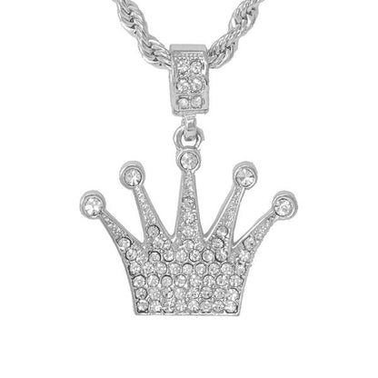 Iced Medium Crown Pendant with 4mm Rope Chain - CRDHC1-1048G