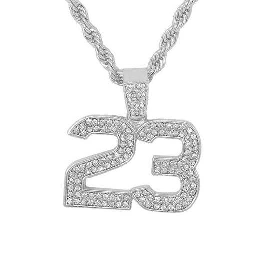 Iced Medium 23 Pendant with 4mm Rope Chain - CRDHC1-1031G