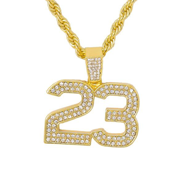 Iced Medium 23 Pendant with 4mm Rope Chain - CRDHC1-1031G