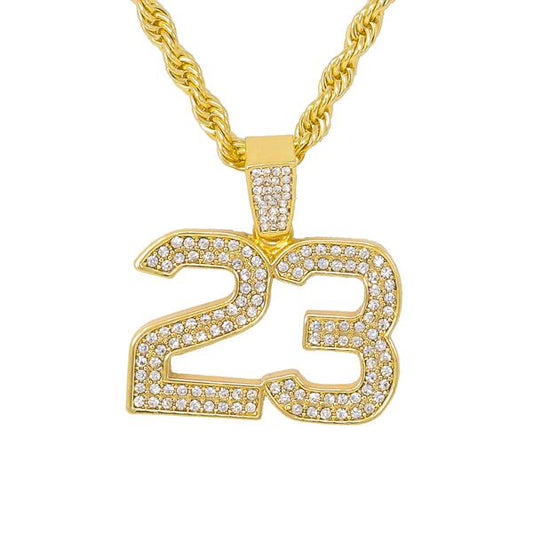 Iced Medium 23 Pendant with 4mm Rope Chain - CRDHC1-1031G