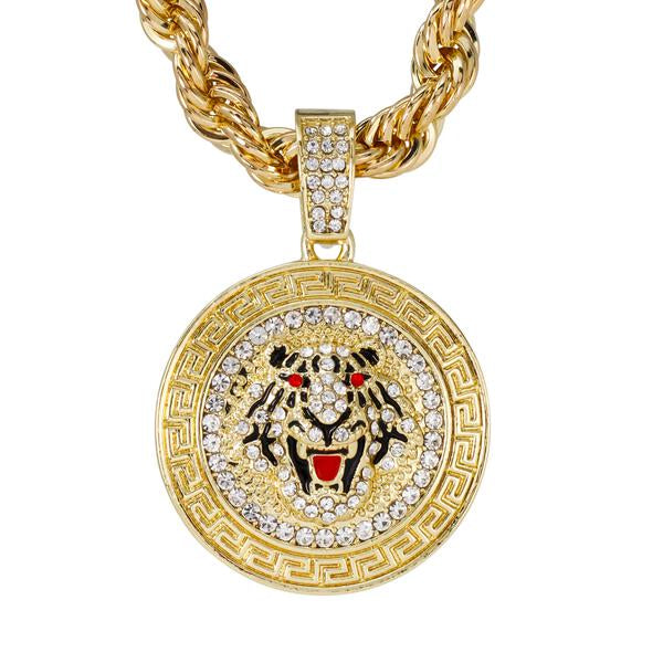 Iced Large Tiger Pendant with 8mm Rope Chain - CRDHC8-8075G