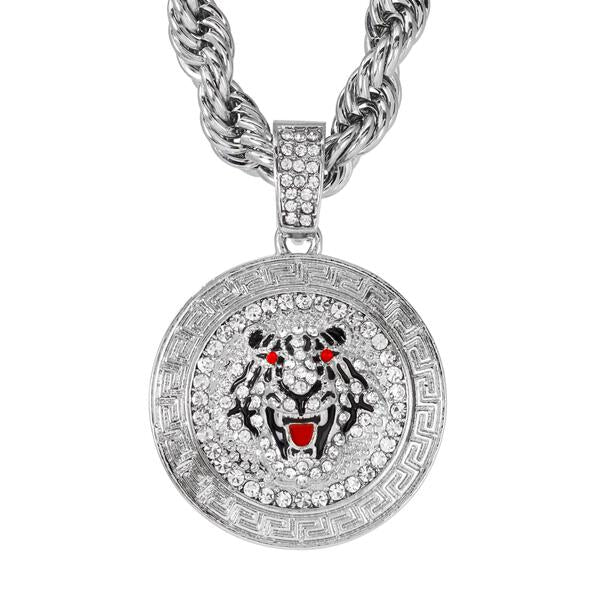 Iced Large Tiger Pendant with 8mm Rope Chain - CRDHC8-8075G