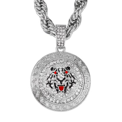 Iced Large Tiger Pendant with 8mm Rope Chain - CRDHC8-8075G