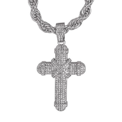 Iced Large Cross Pendant with 8mm Rope Chain - CRDHC8-8068G