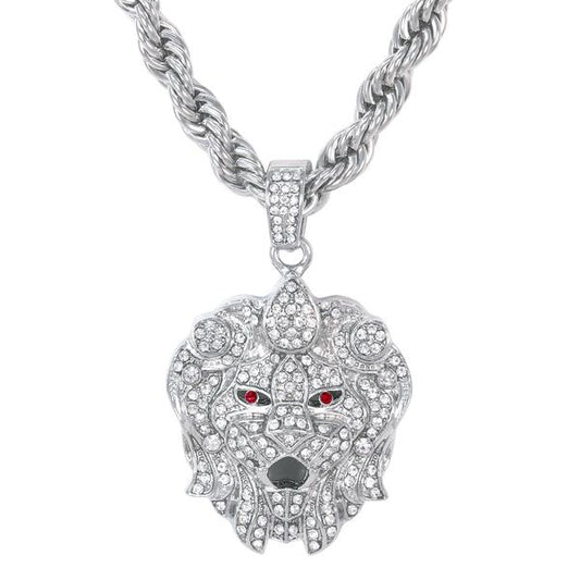 Iced Large Lion Pendant with 8mm Rope Chain - CRDHC8-8031G