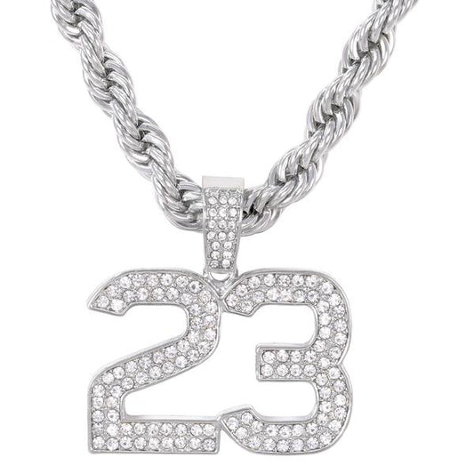 Iced Large 23 Pendant with 8mm Rope Chain - CRDHC8-8004G