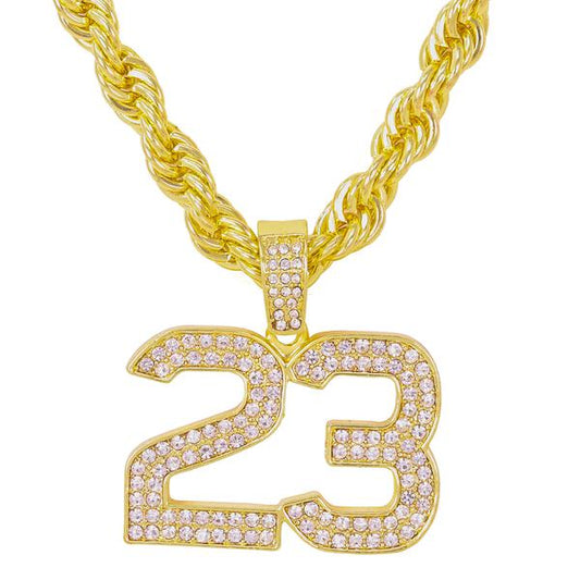 Iced Large 23 Pendant with 8mm Rope Chain - CRDHC8-8004G