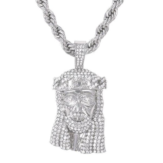 Iced Large Jesus Pendant with 8mm Rope Chain - CRDHC8-8023S