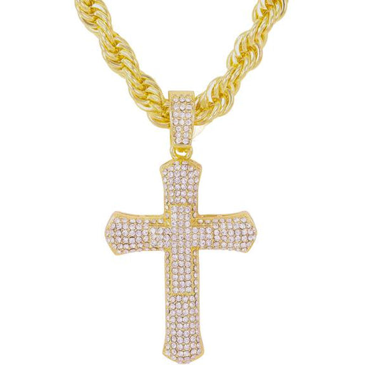 Iced Large Cross Pendant with 8mm Rope Chain - CRDHC8-8001G