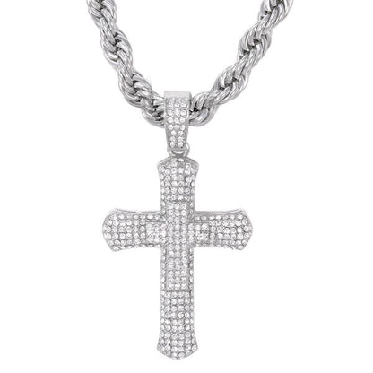 Iced Large Cross Pendant with 8mm Rope Chain - CRDHC8-8001G