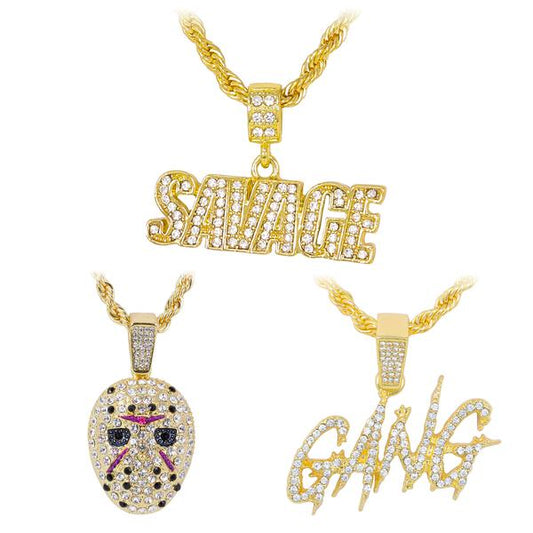 3on Medium Pendant with 4mm Rope Chain - CRDHC3-167G